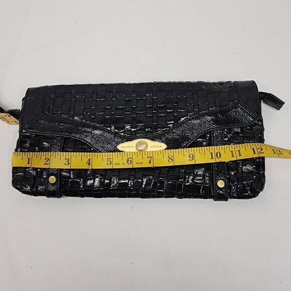 Elliott Lucca Black Woven Leather Clutch With Wrist Strap Women's Bag - Picture 8 of 11